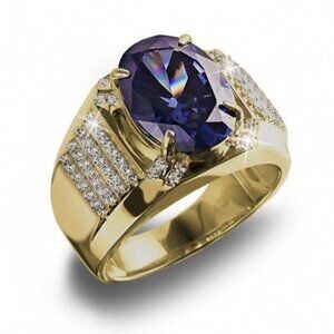 💕 Sumptuous Gold Rings Big Oval Royal Blue Ring, GPMB1426
